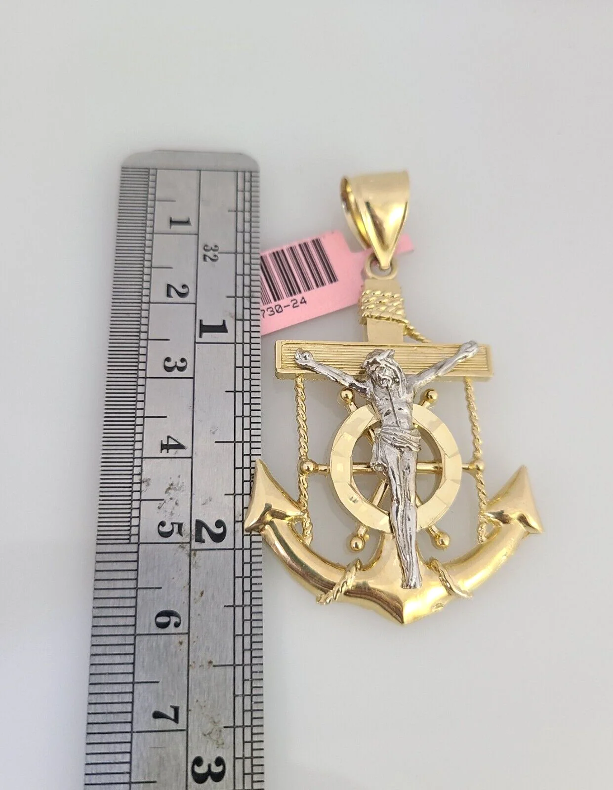 14k Gold Chain Jesus Anchor Charm Solid Cuban Curb 10mm 20"-30" SET Necklace - Image 3
