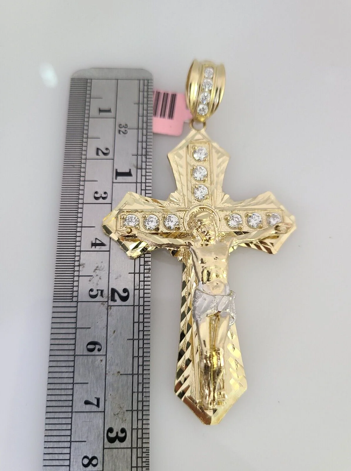 14k Gold Chain Jesus Cross Charm Solid Cuban Curb 10mm 20"-30" SET Necklace - Image 3