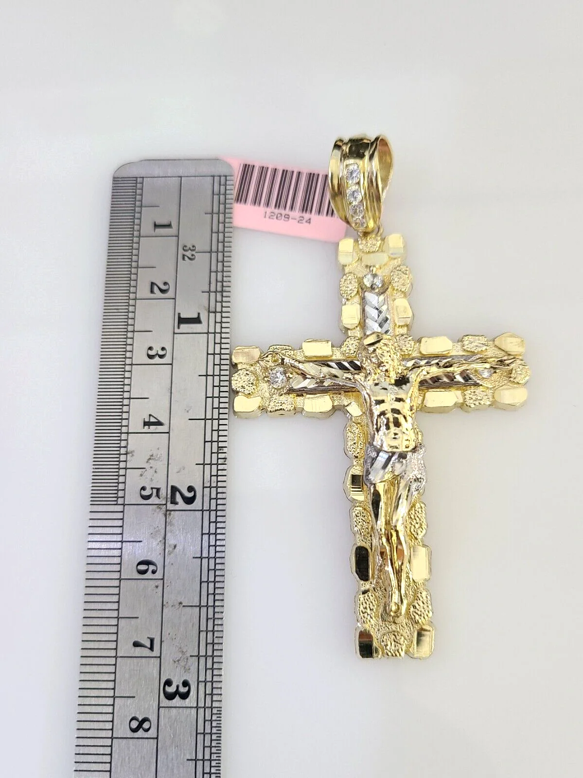 14k Gold Chain Jesus Cross Charm Solid Cuban Curb 10mm 20"-30" SET Necklace - Image 6
