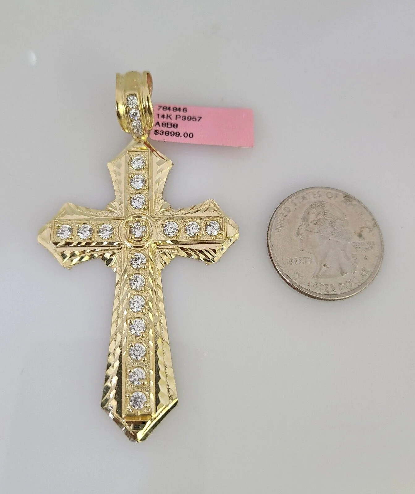 14k Gold Chain Jesus Cross Charm Solid Cuban Curb 10mm 20"-30" SET Necklace - Image 4
