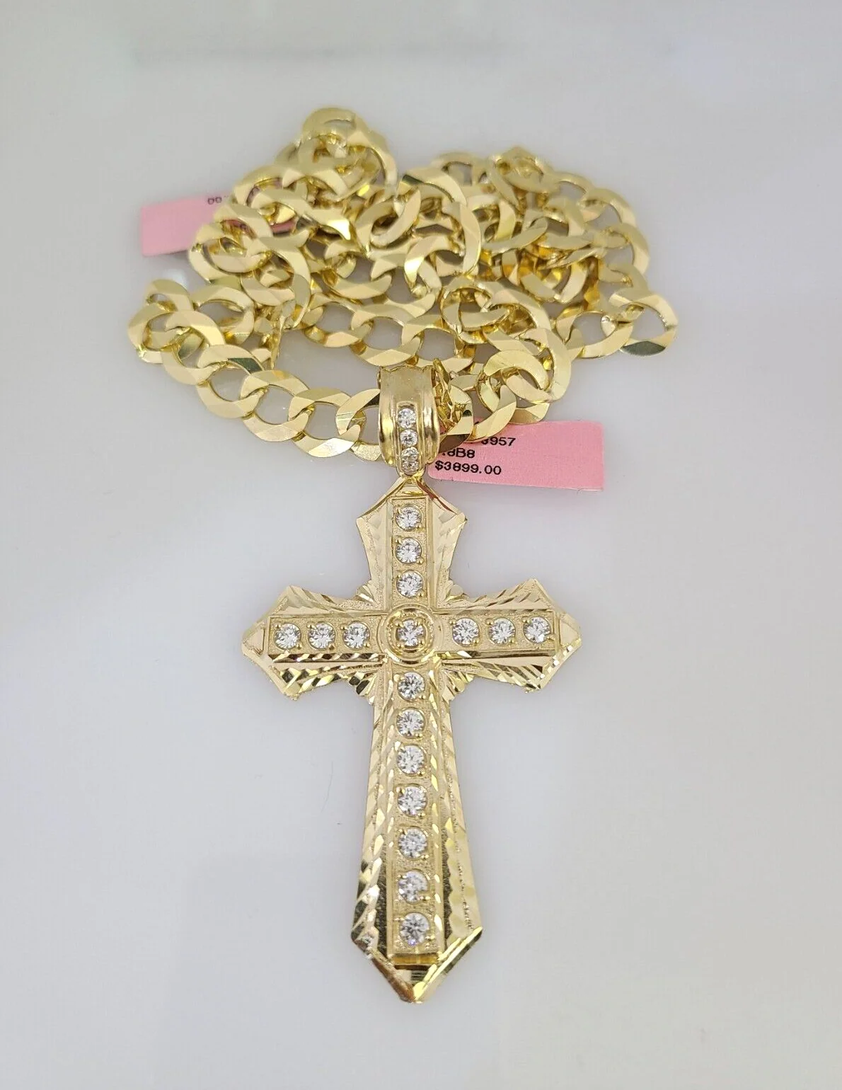 14k Gold Chain Jesus Cross Charm Solid Cuban Curb 10mm 20"-30" SET Necklace - Image 5