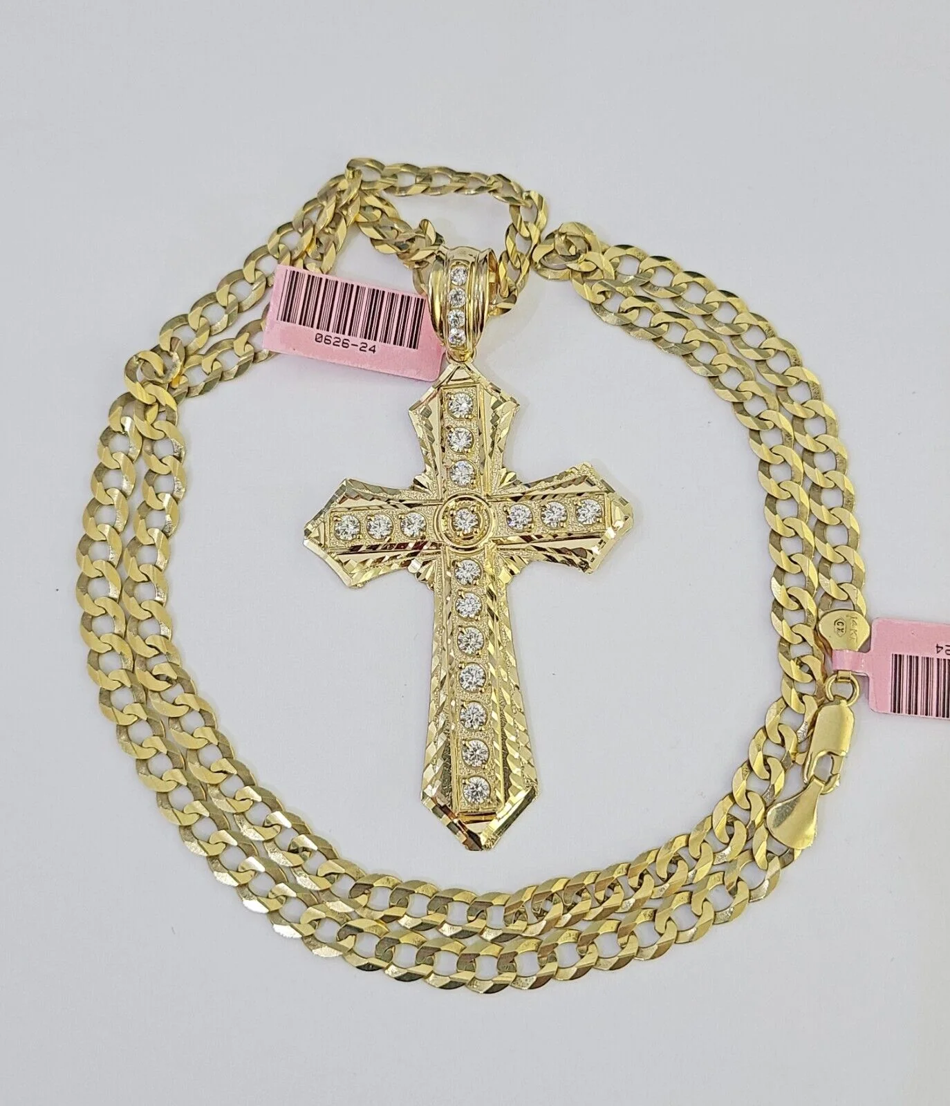 14k Gold Chain Jesus Cross Charm Solid Cuban Curb 5mm 20"-26" Inch SET Necklace - Image 5