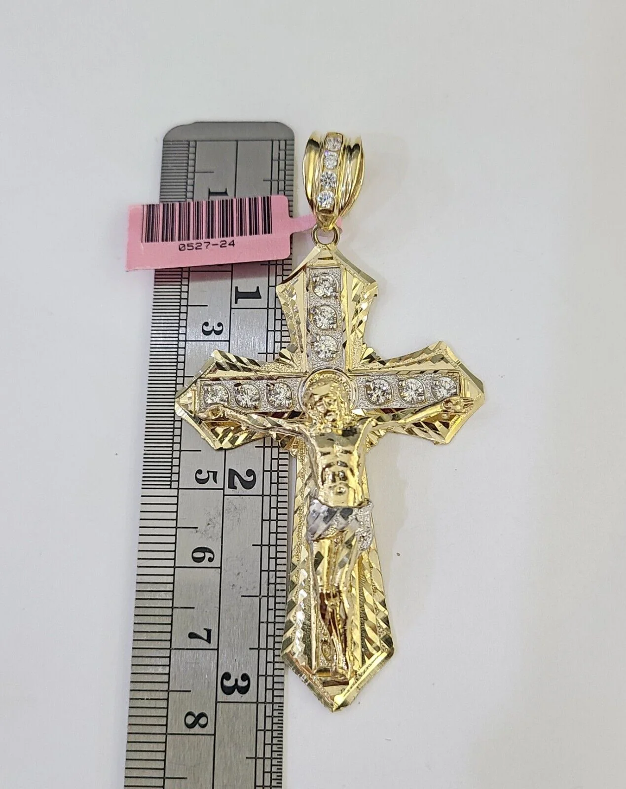 14k Gold Chain Jesus Cross Charm Solid Cuban Curb 5mm 20"-26" Inch SET Necklace - Image 3
