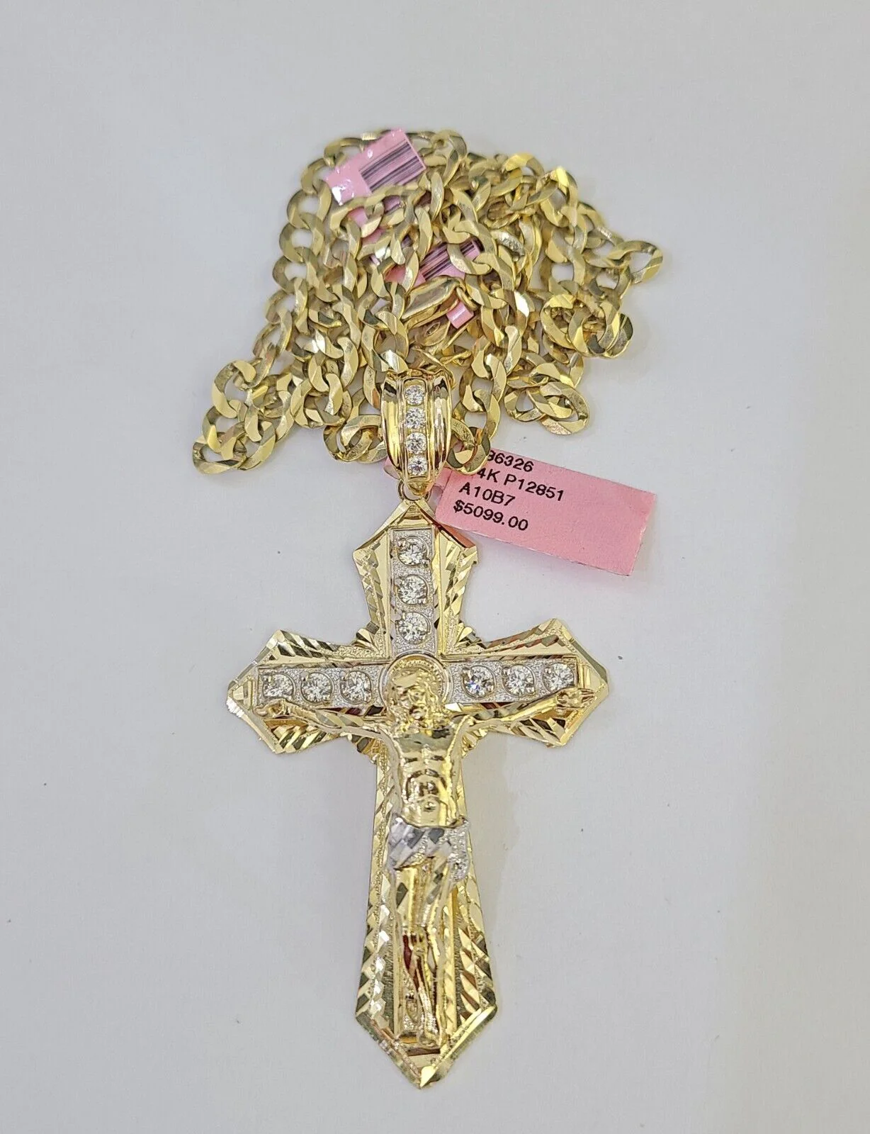 14k Gold Chain Jesus Cross Charm Solid Cuban Curb 5mm 20"-26" Inch SET Necklace - Image 6