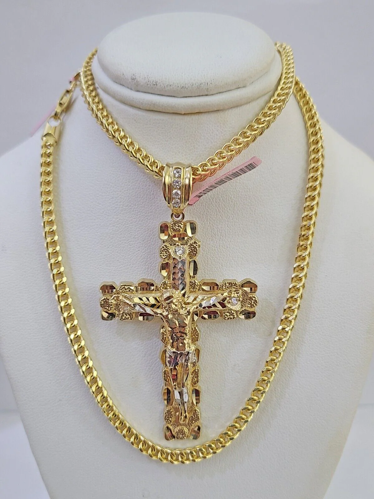 14k Gold Chain Jesus Cross Charm Solid Cuban Curb 5mm 20"-26" Inch SET Necklace - Image 4