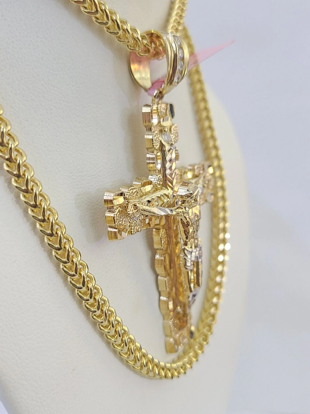 14k Gold Chain Jesus Cross Charm Solid Cuban Curb 5mm 20"-26" Inch SET Necklace - Image 5