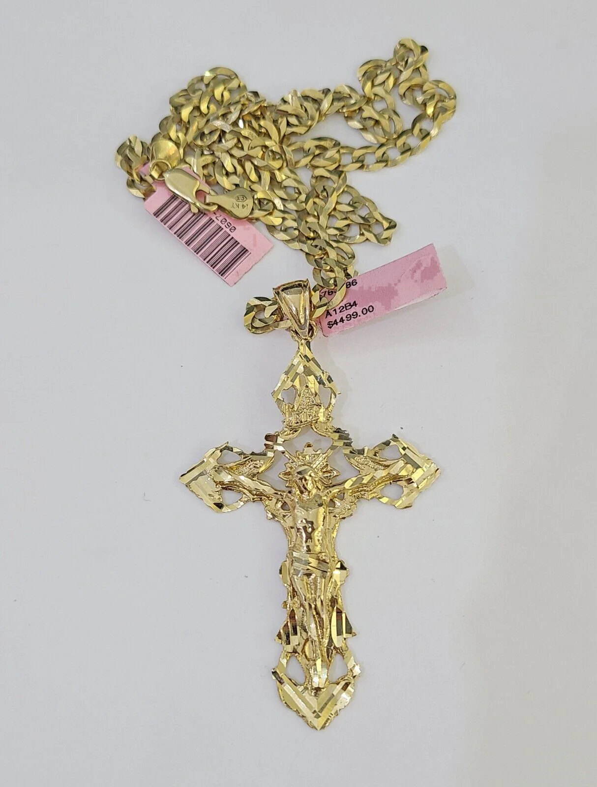 14k Gold Chain Jesus Cross Charm Solid Cuban Curb 5mm 20"-26" Inch SET Necklace - Image 3