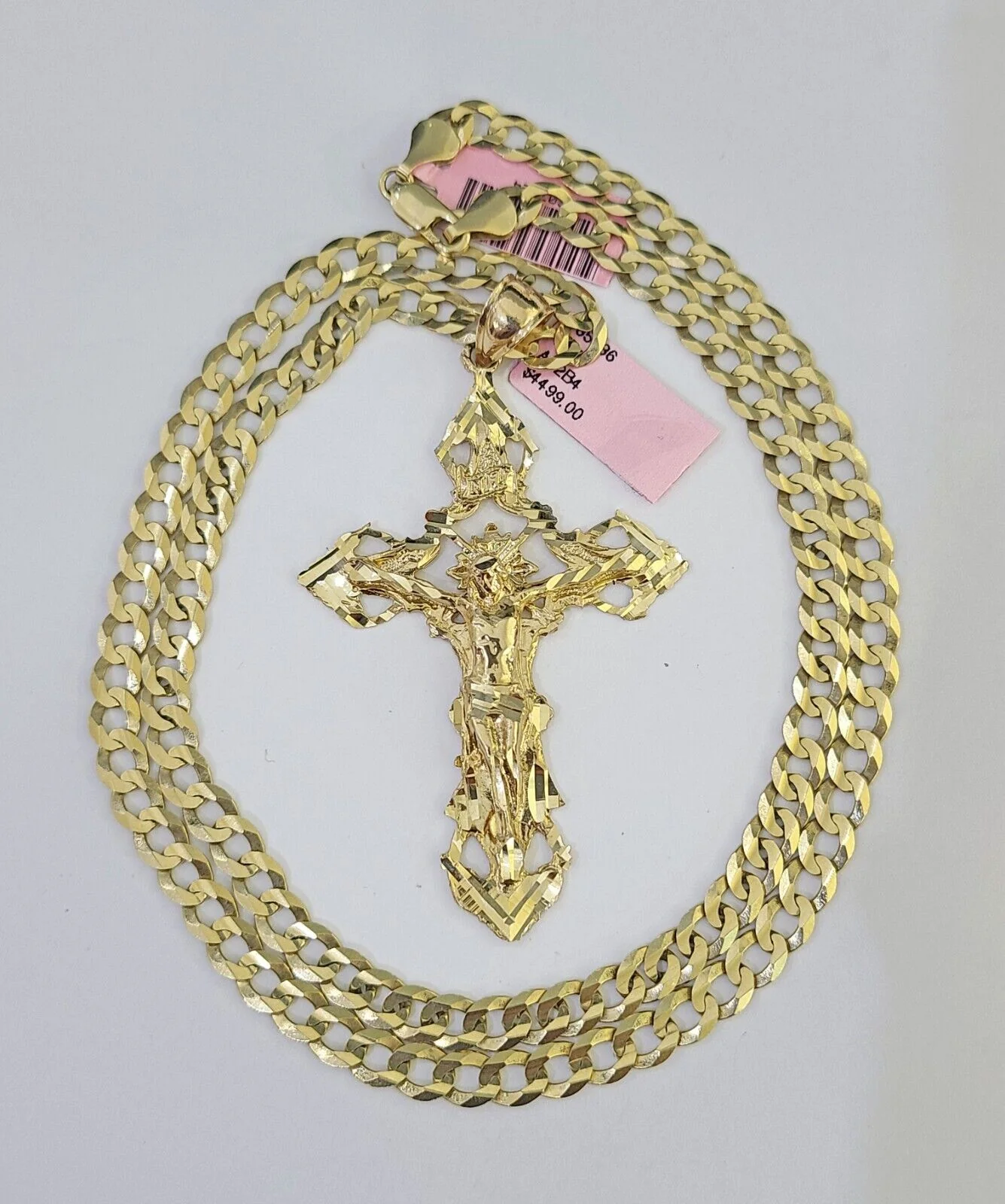 14k Gold Chain Jesus Cross Charm Solid Cuban Curb 5mm 20"-26" Inch SET Necklace - Image 5