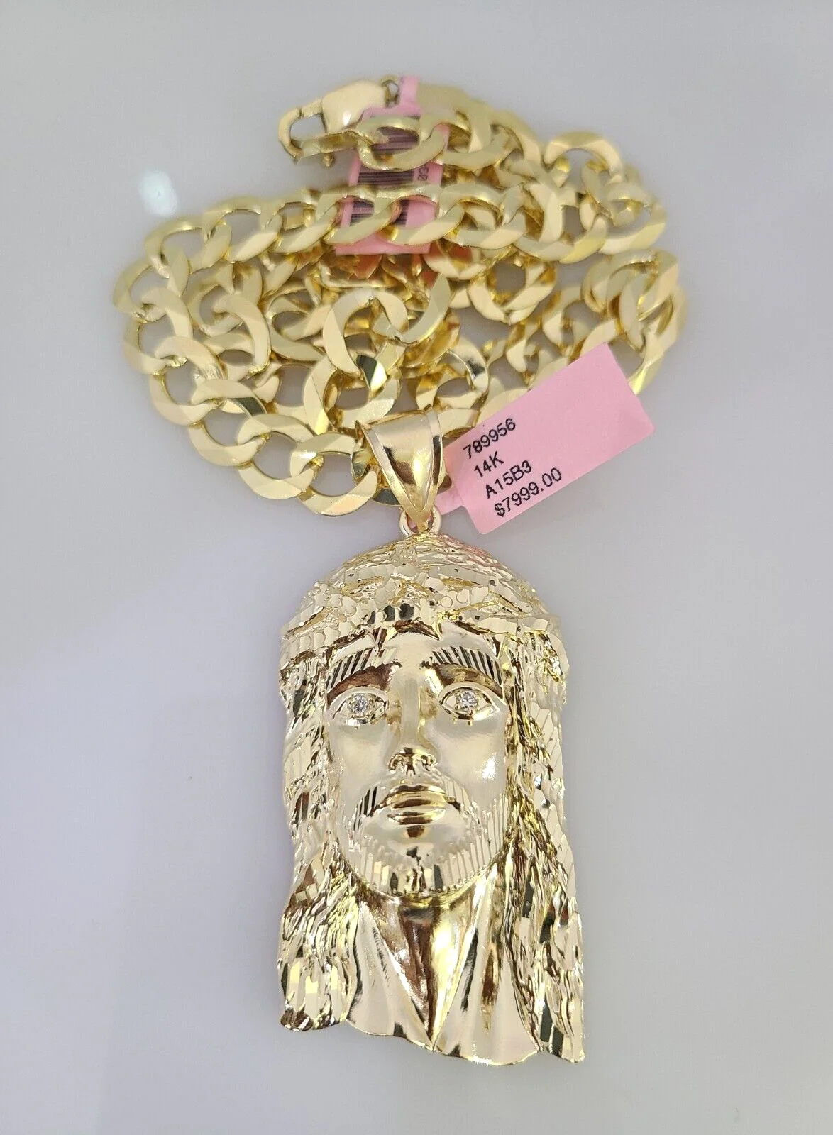 14k Gold Chain Jesus Head Charm Solid Cuban Curb 10mm 20"-30" SET Necklace - Image 5