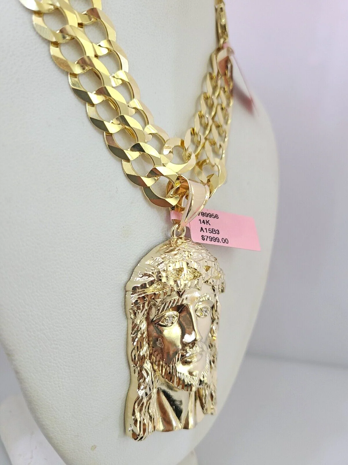 14k Gold Chain Jesus Head Charm Solid Cuban Curb 10mm 20"-30" SET Necklace - Image 6