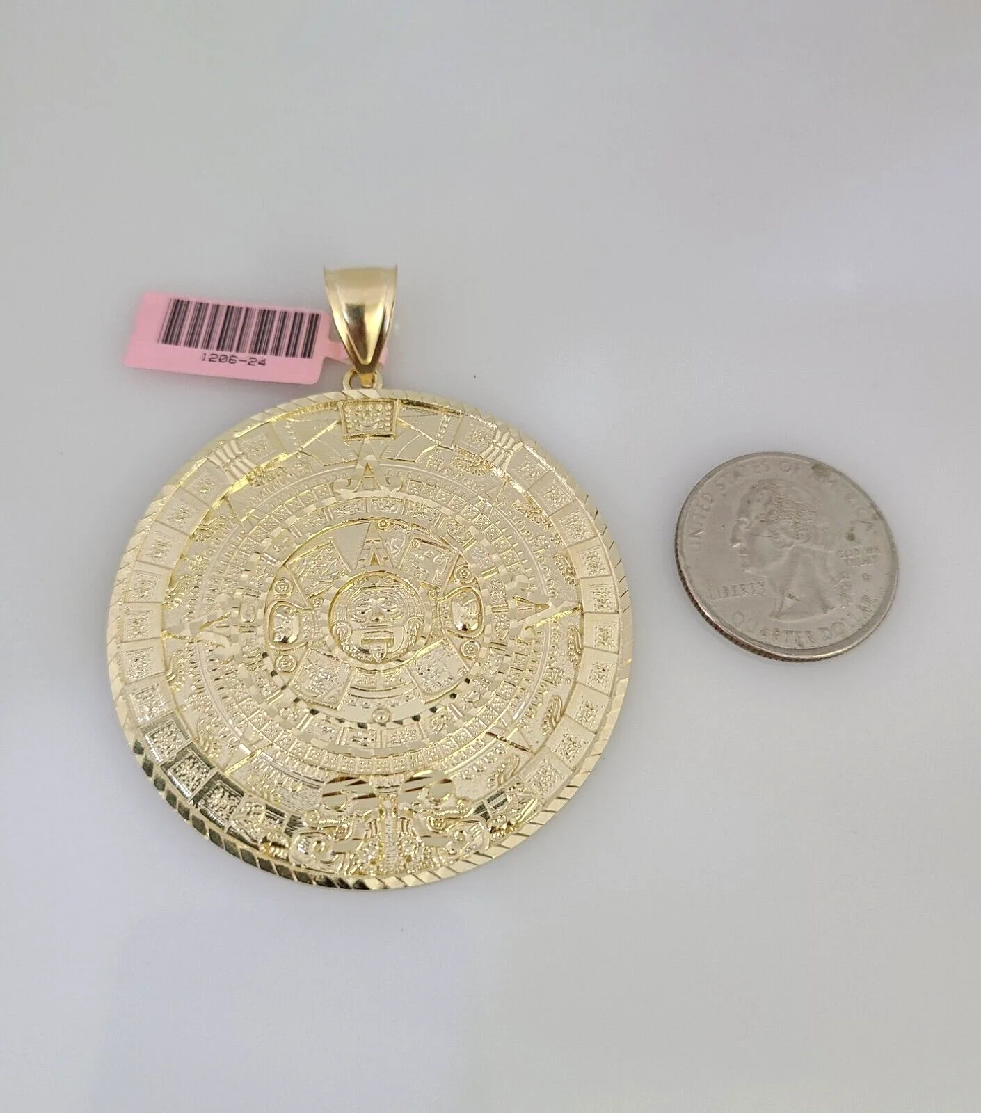 14k Gold Chain Mayan Calendar Charm Solid Cuban Curb 10mm 20"-30" SET Necklace - Image 5