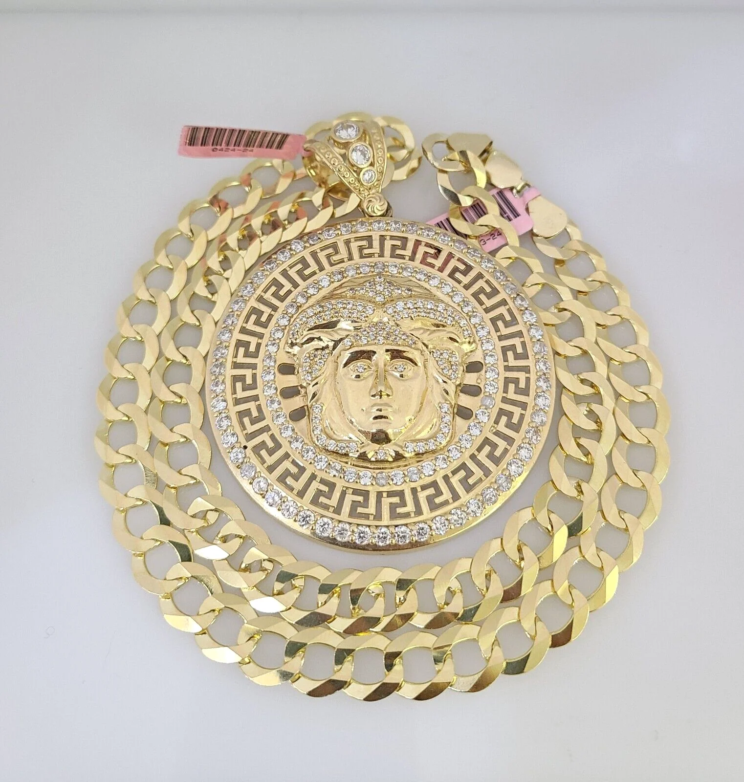 14k Gold Chain Medusa Head Charm Solid Cuban Curb 10mm 20"-30" SET Necklace - Image 4