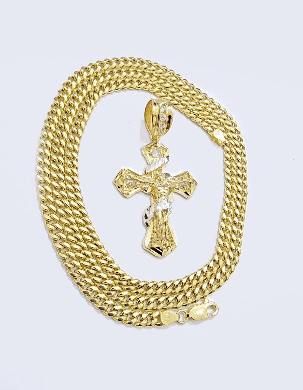 14k Gold Cross Charm Miami Cuban Link Chain 5mm 26'' Necklace 14kt Pendant - Image 12