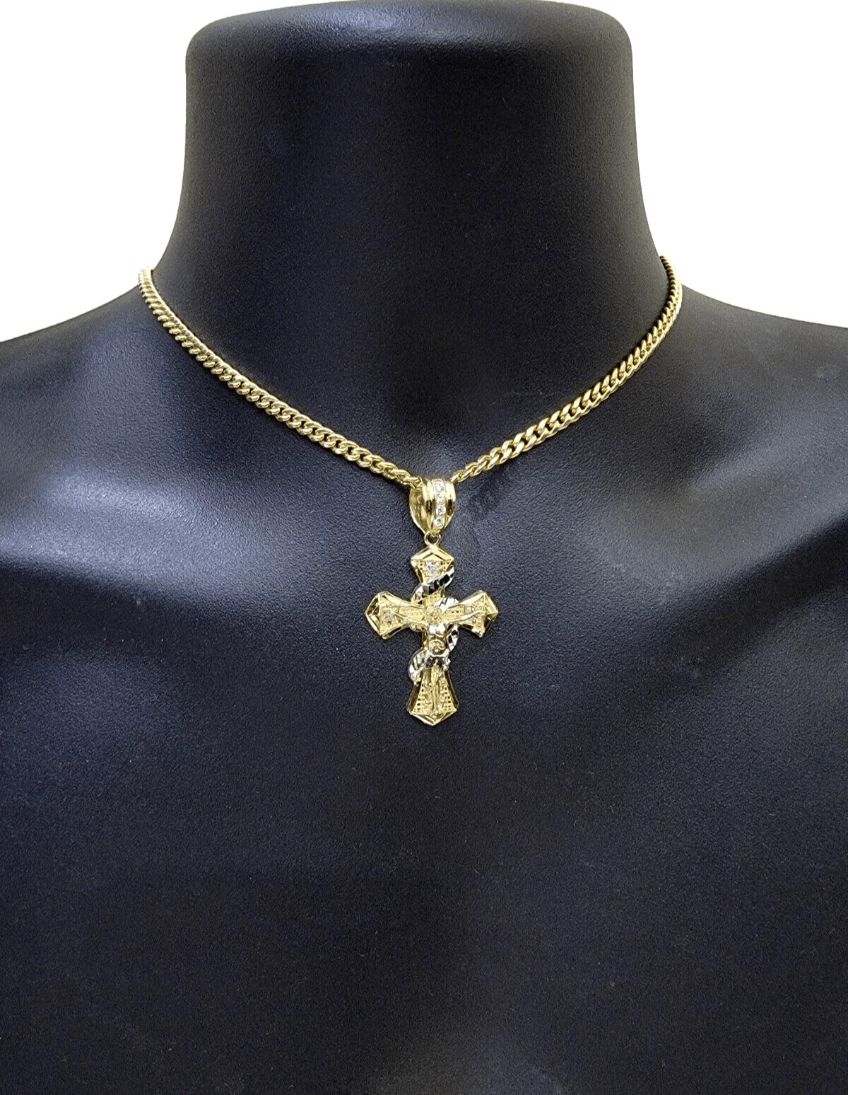 14k Gold Cross Charm Miami Cuban Link Chain 5mm 26'' Necklace 14kt Pendant - Image 3