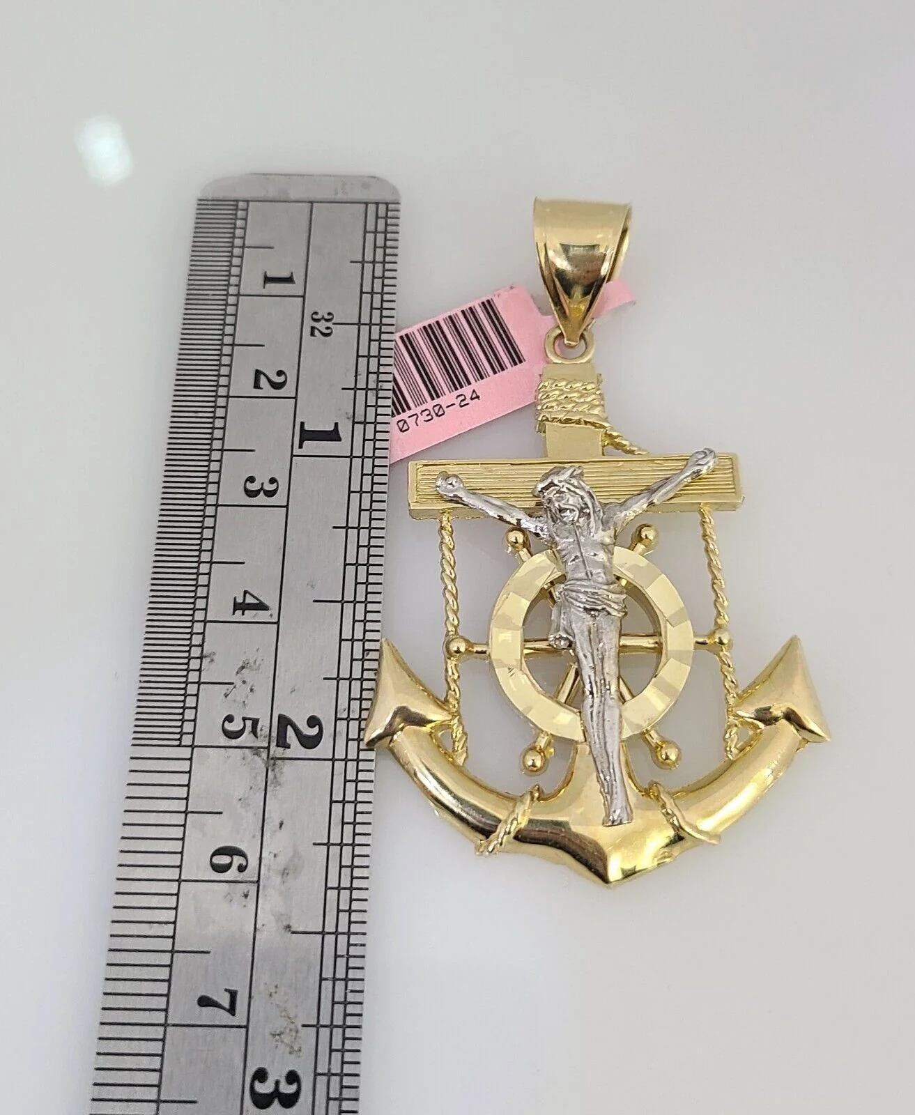 14K Gold Necklace Chain Jesus Anchor Charm Turkish Byzantine 4mm 24" Pendant - Image 3
