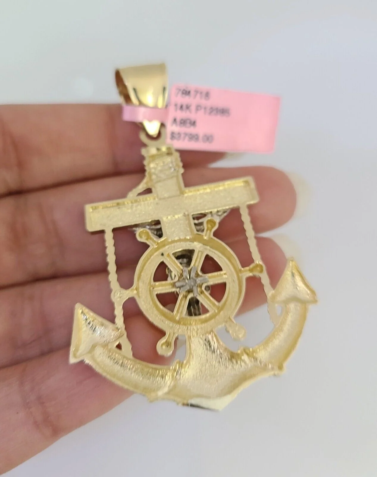 14K Gold Necklace Chain Jesus Anchor Charm Turkish Byzantine 4mm 24" Pendant - Image 6