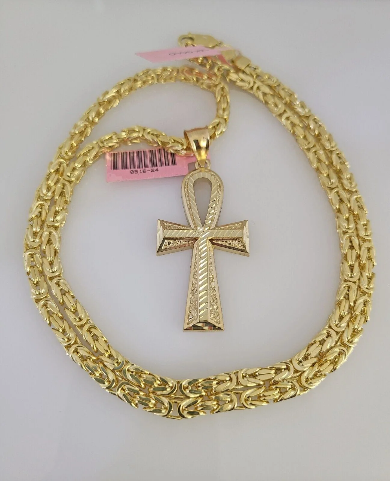 14K Gold Necklace Chain Jesus Ankh Cross Turkish Byzantine 4mm 24" Pendant - Image 2