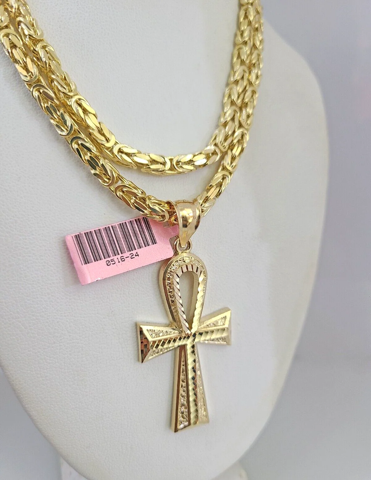 14K Gold Necklace Chain Jesus Ankh Cross Turkish Byzantine 4mm 24" Pendant - Image 3