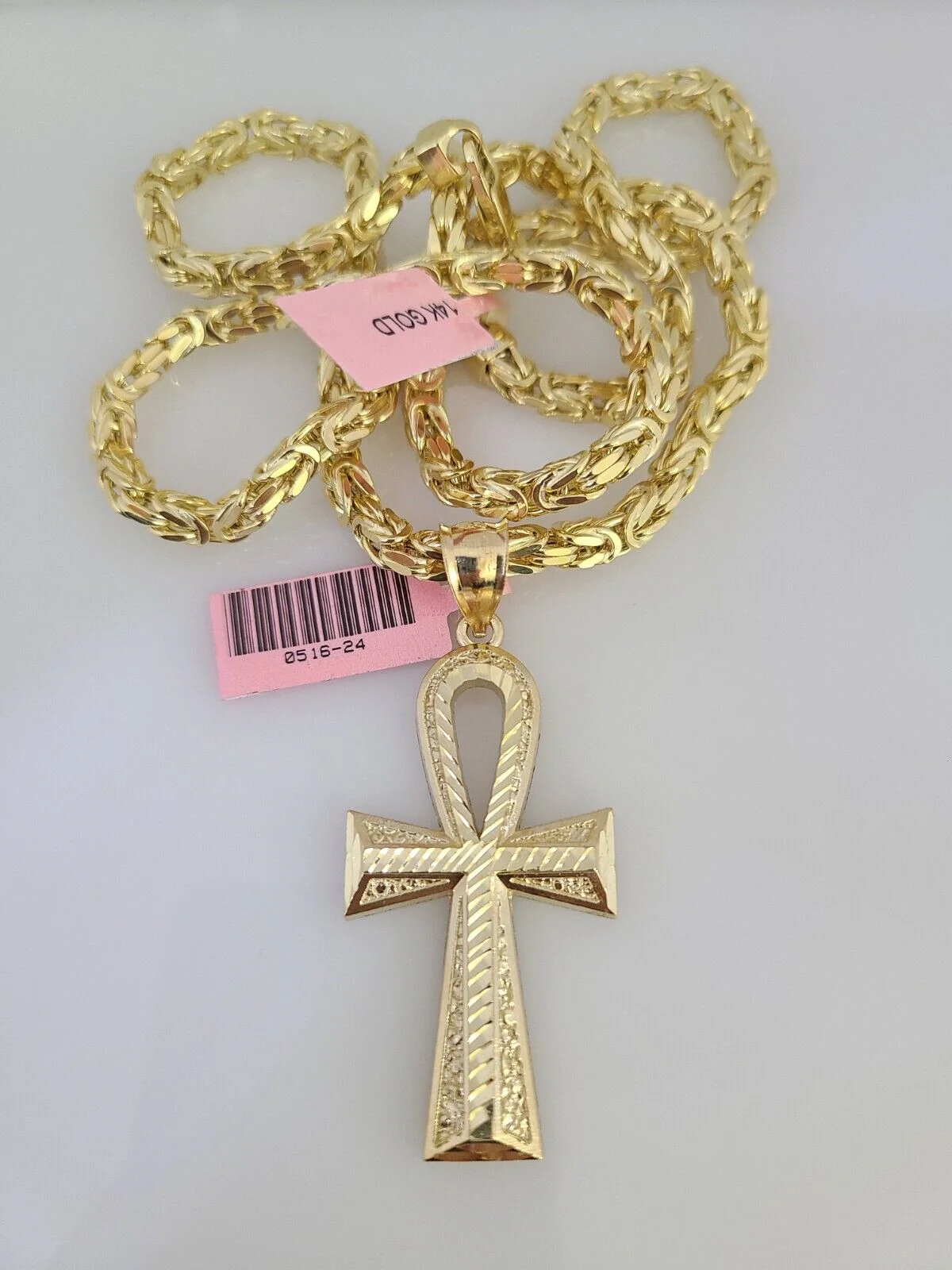14K Gold Necklace Chain Jesus Ankh Cross Turkish Byzantine 4mm 24" Pendant - Image 5