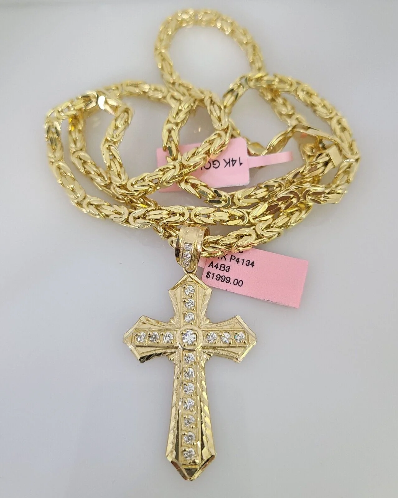 14K Gold Necklace Chain Jesus Cross Charm Turkish Byzantine 4mm 24" Pendant - Image 4