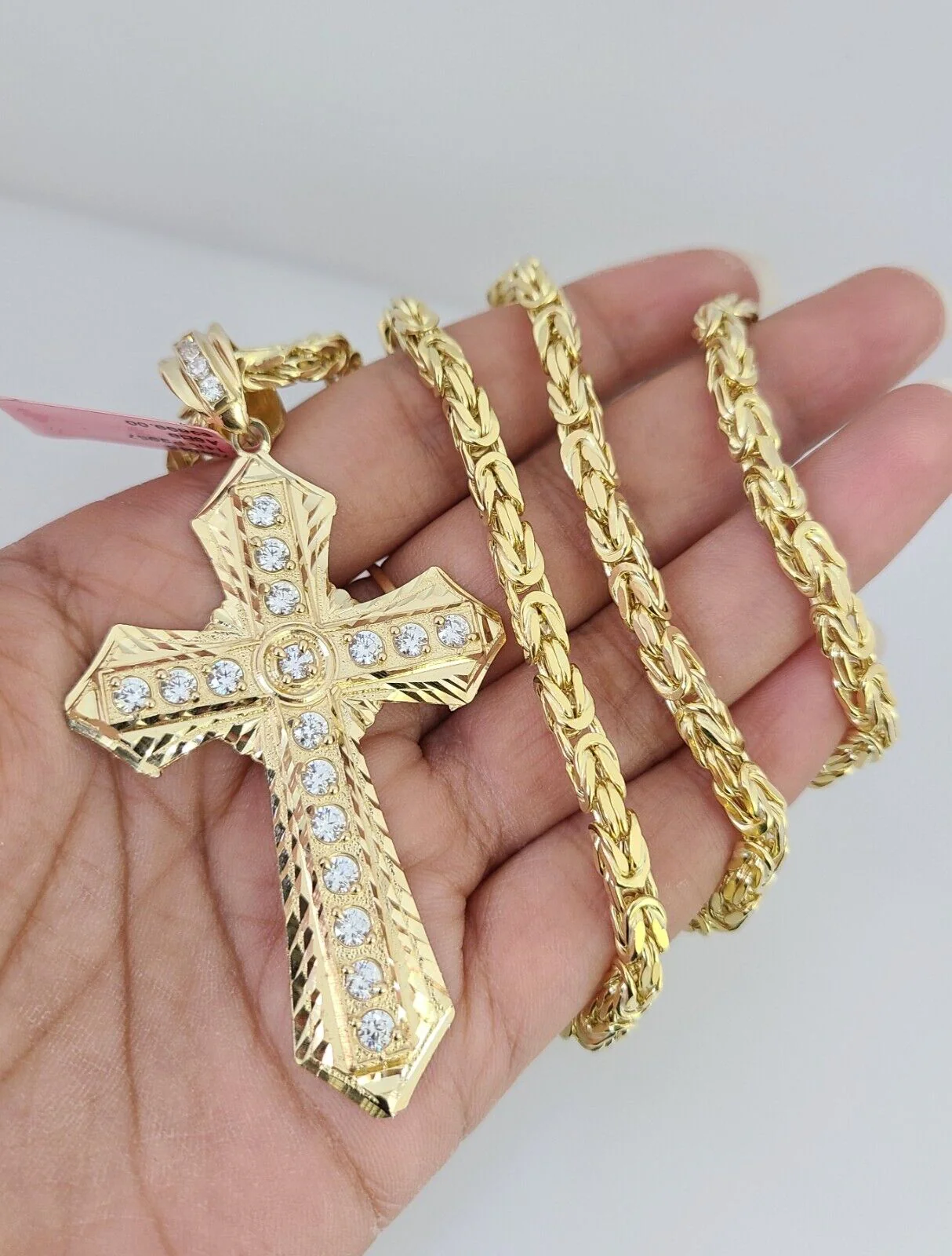 14K Gold Necklace Chain Jesus Cross Charm Turkish Byzantine 4mm 24" Pendant - Image 2