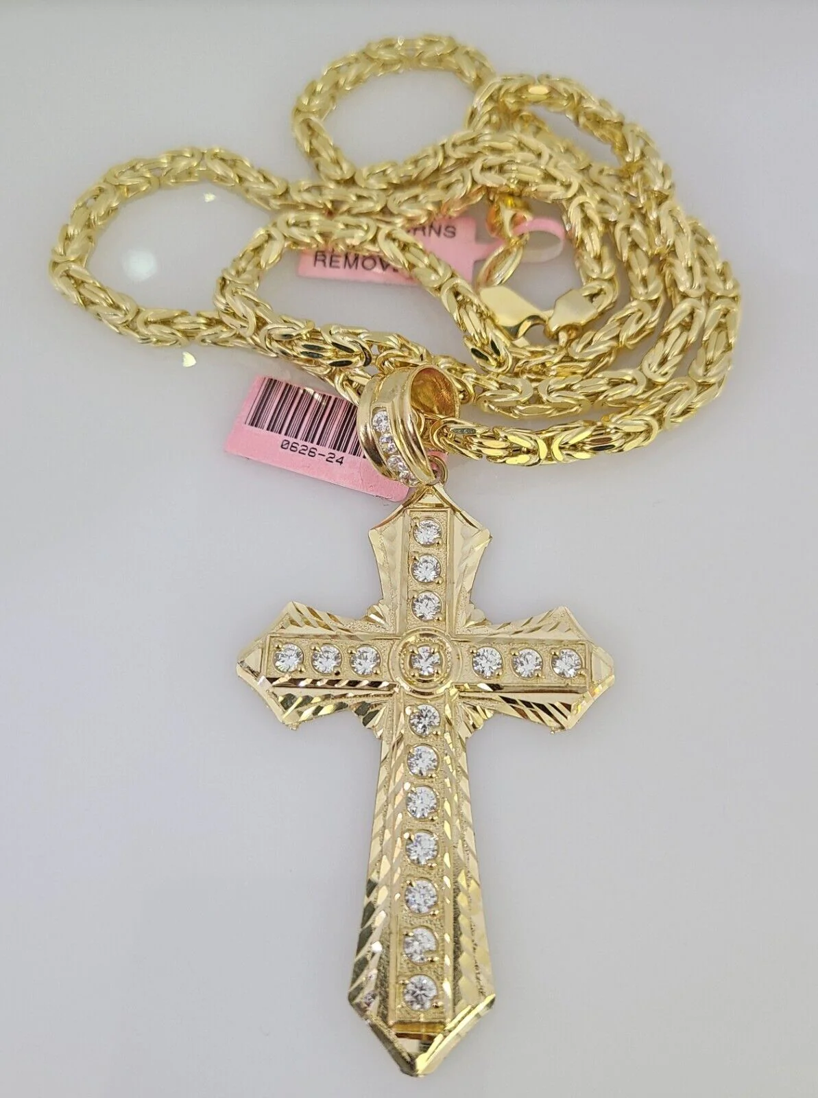 14K Gold Necklace Chain Jesus Cross Charm Turkish Byzantine 4mm 24" Pendant - Image 5