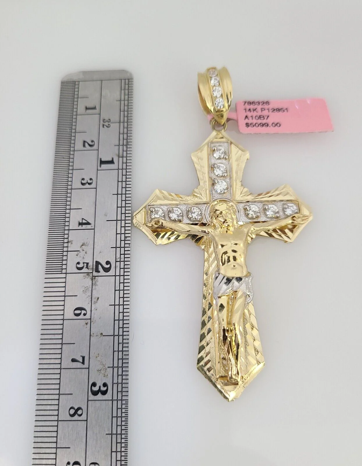 14K Gold Necklace Chain Jesus Crucifix Cross Charm Turkish Byzantine 4mm 24" - Image 5