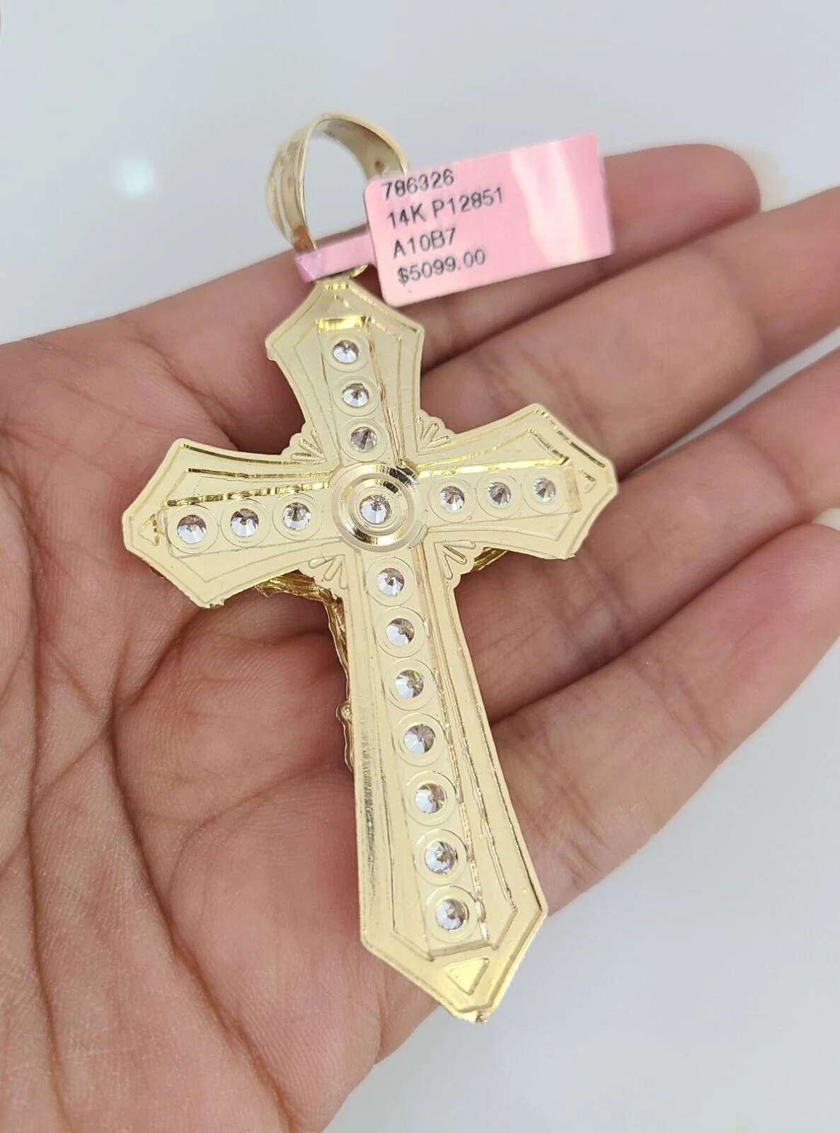 14K Gold Necklace Chain Jesus Crucifix Cross Charm Turkish Byzantine 4mm 24" - Image 7