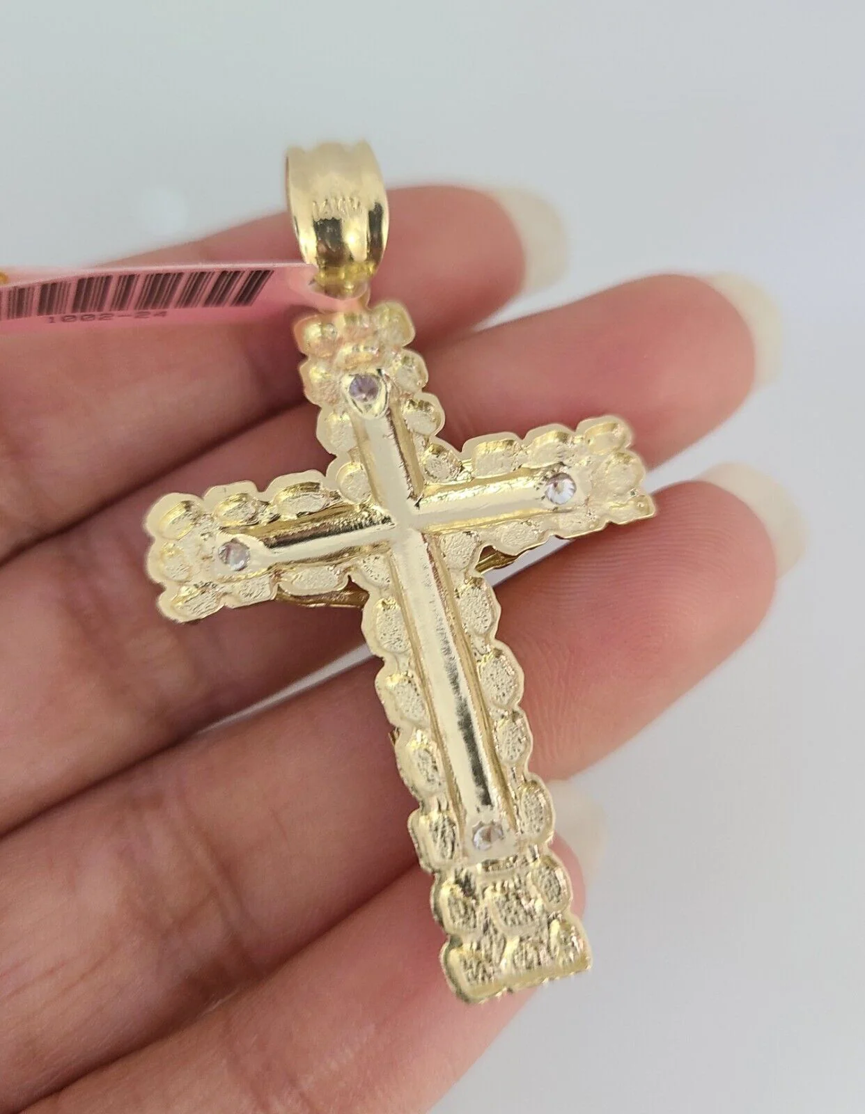 14K Gold Necklace Chain Jesus Nugget Cross Turkish Byzantine 4mm 24" Pendant - Image 6