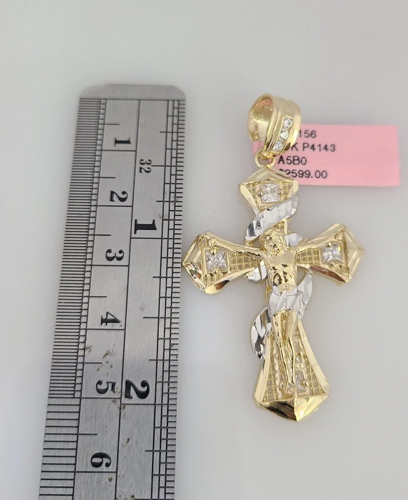 14K Gold Necklace Chain Jesus Spiral Cross Charm Turkish Byzantine 4mm 24" - Image 5