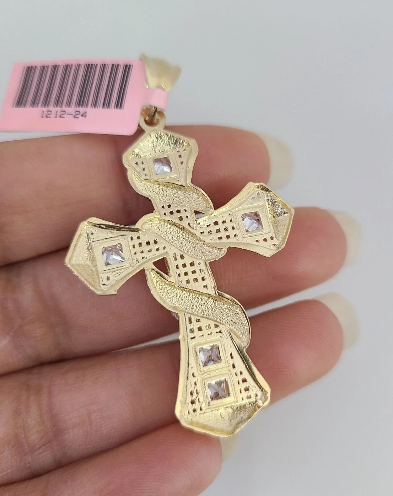 14K Gold Necklace Chain Jesus Spiral Cross Charm Turkish Byzantine 4mm 24" - Image 6