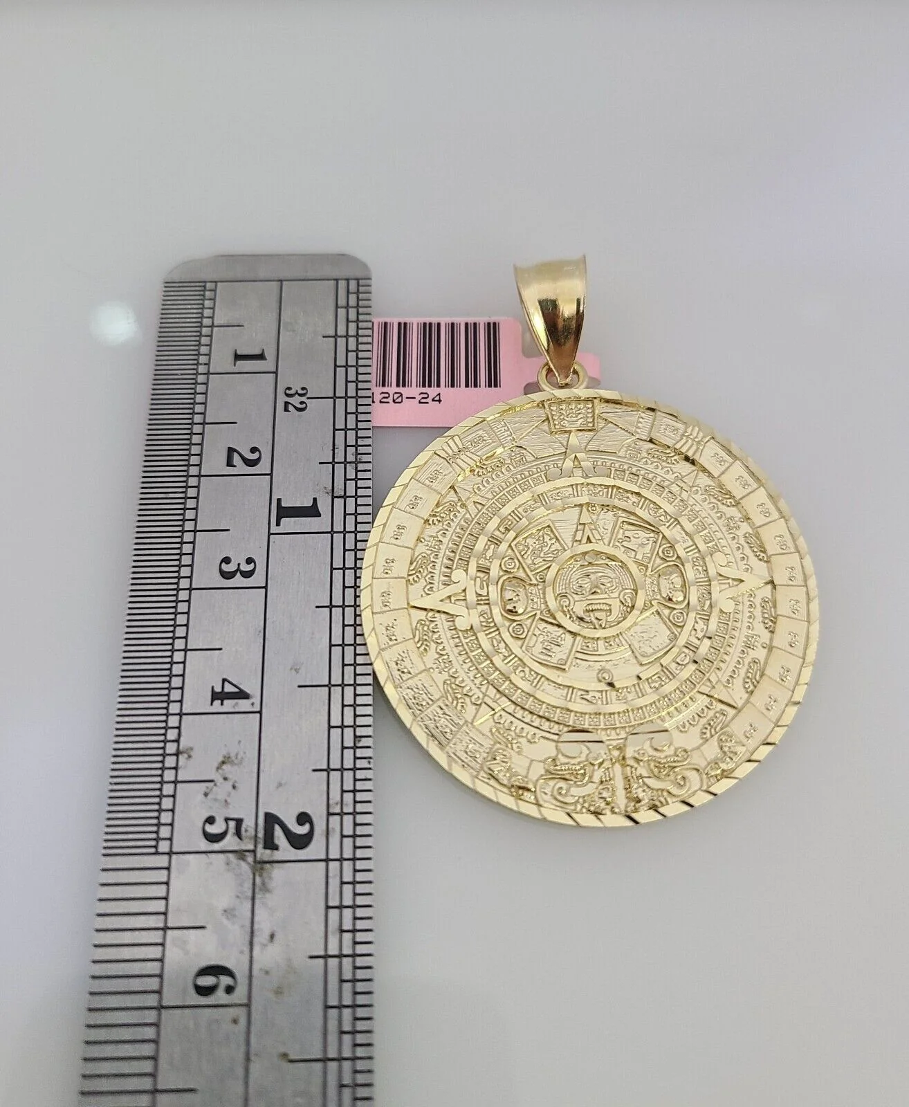 14K Gold Necklace Chain Mayan Calendar Charm Turkish Byzantine 4mm 24" Pendant - Image 2