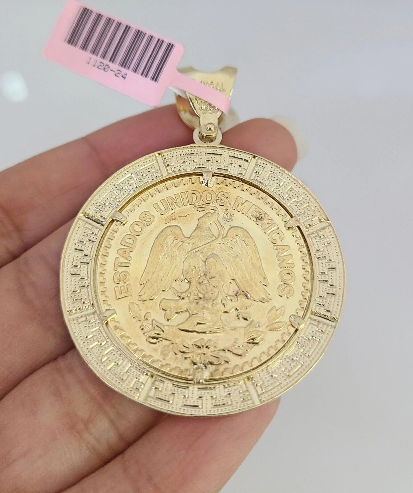 14K Gold Necklace Chain Mexican Coin Charm Turkish Byzantine 4mm 24" Pendant - Image 7