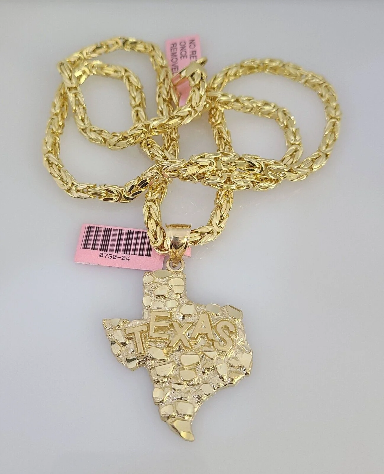 14K Gold Necklace Chain Texas Map Charm Turkish Byzantine 4mm 24" Pendant - Image 4