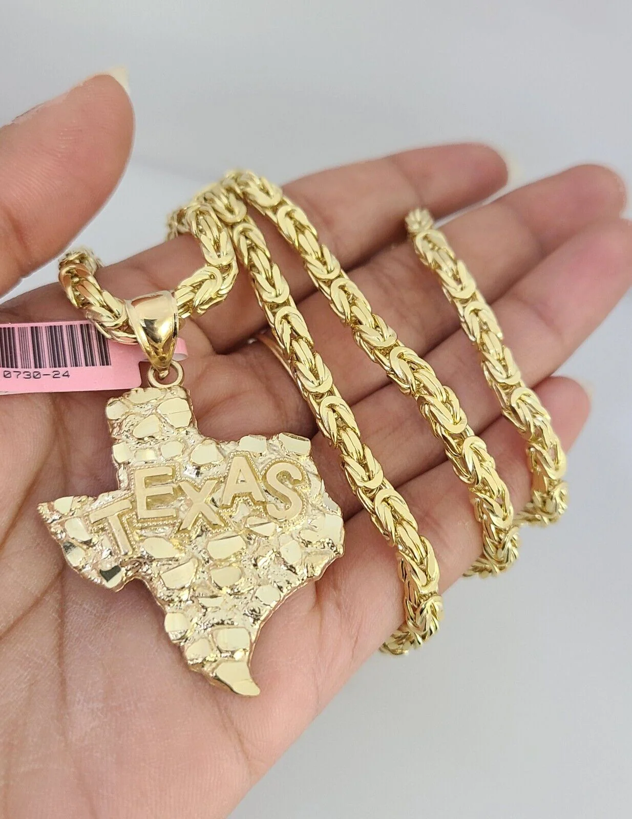 14K Gold Necklace Chain Texas Map Charm Turkish Byzantine 4mm 24" Pendant - Image 5