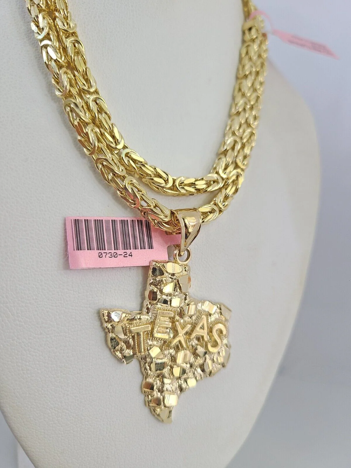 14K Gold Necklace Chain Texas Map Charm Turkish Byzantine 4mm 24" Pendant - Image 6