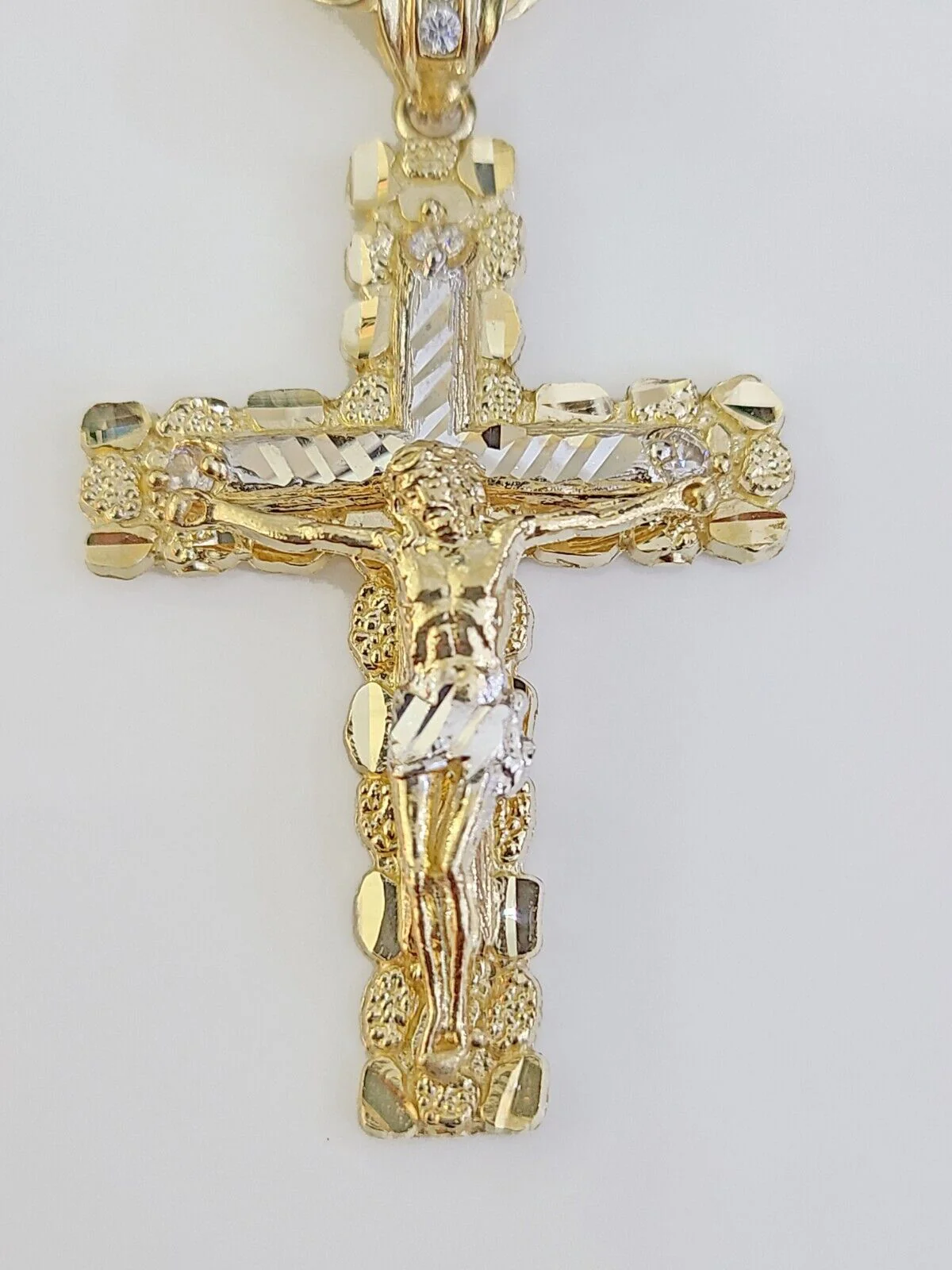 14k Gold Nugget Cross Pendent and 5mm 24 Inches Rope Chain - Image 3
