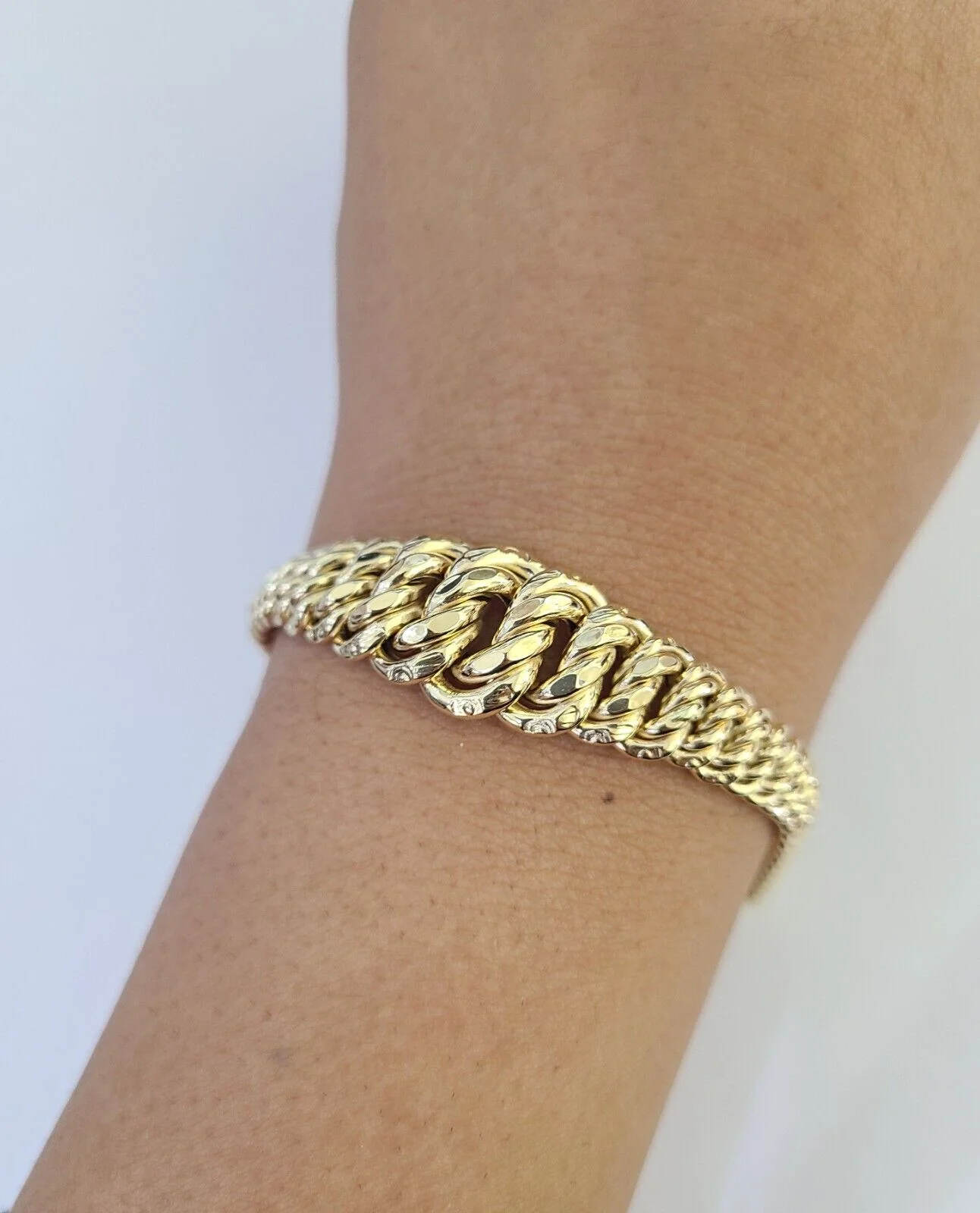 14K Gold Princesa Ring Bracelet 7" 7mm Real Yellow SET Flat Byzantine Link 14Kt All Sizes - Image 11