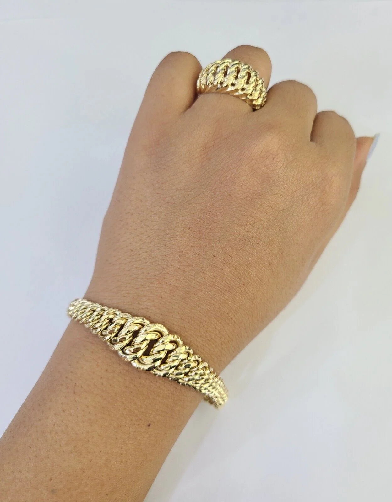 14K Gold Princesa Ring Bracelet 7" 7mm Real Yellow SET Flat Byzantine Link 14Kt All Sizes - Image 9