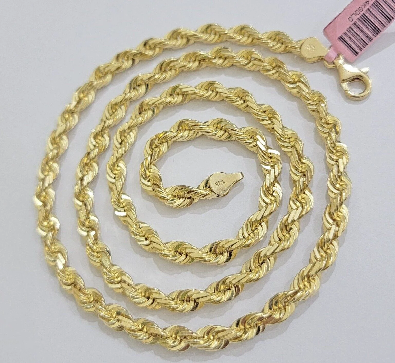14k Gold Rope Chain Necklace 5mm Real 14kt Yellow Gold 18 - 28 Inch Diamond Cut - Image 2
