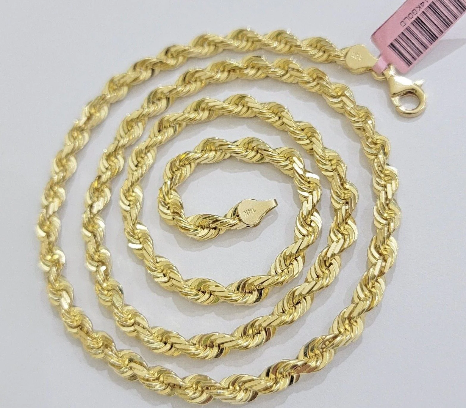 14k Gold Rope Chain Necklace 5mm Real 14kt Yellow Gold 18 - 28 Inch Diamond Cut - Image 4