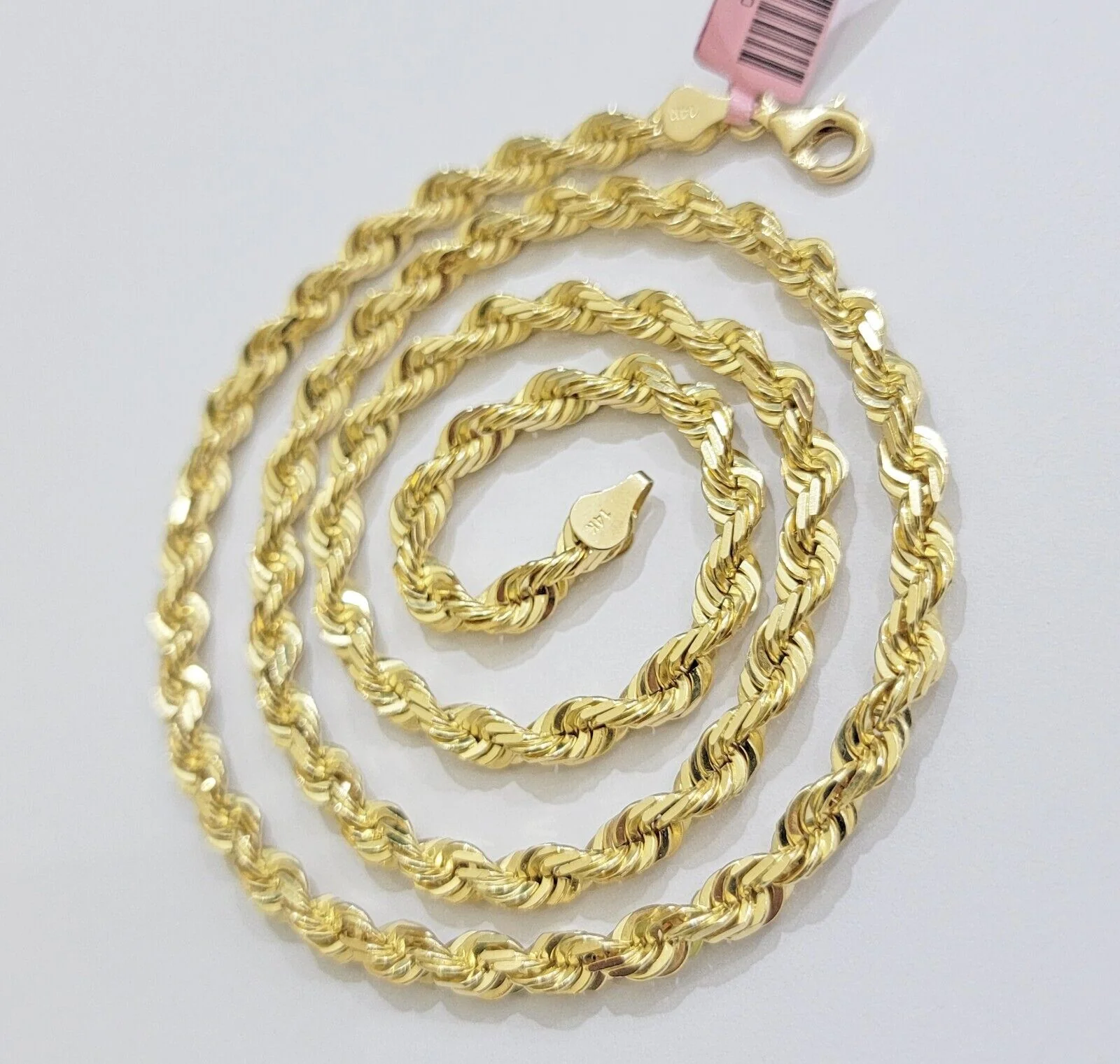 14k Gold Rope Chain Necklace 5mm Real 14kt Yellow Gold 18 - 28 Inch Diamond Cut - Image 8