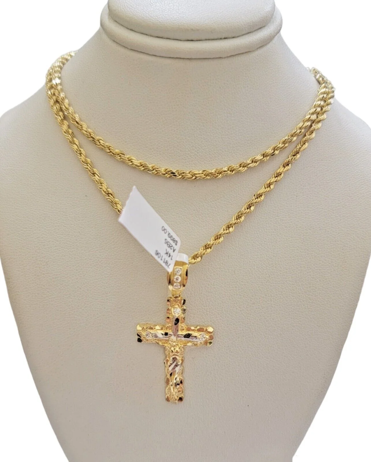 14k Gold Rope Chain Necklace Cross Charm Pendant Set 16-28" inch 3mm , Real 14KT - Image 4