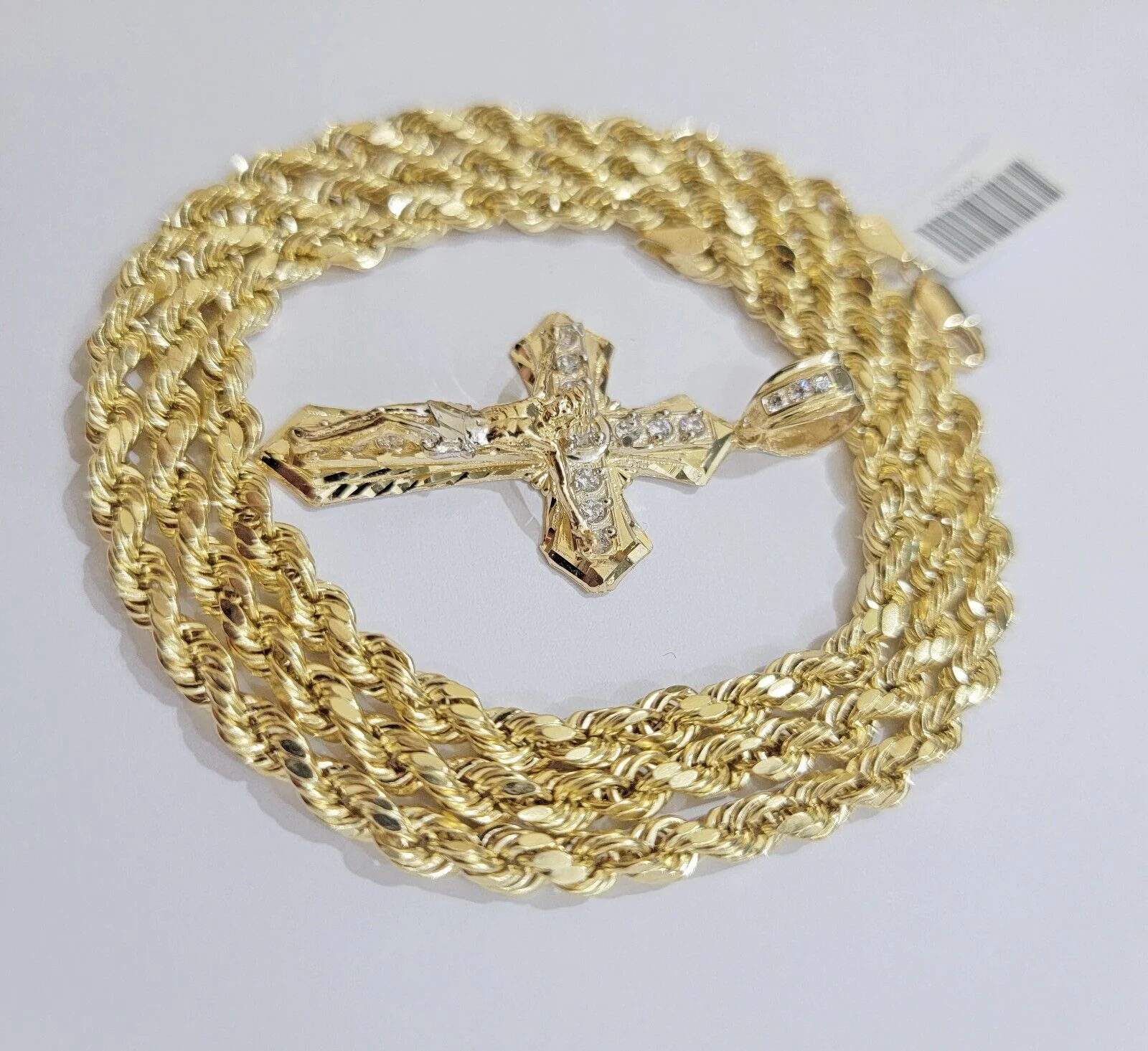 14k Gold Rope Chain Necklace Jesus Cross Charm Pendant Set 18-28" inch 5mm, REAL - Image 6