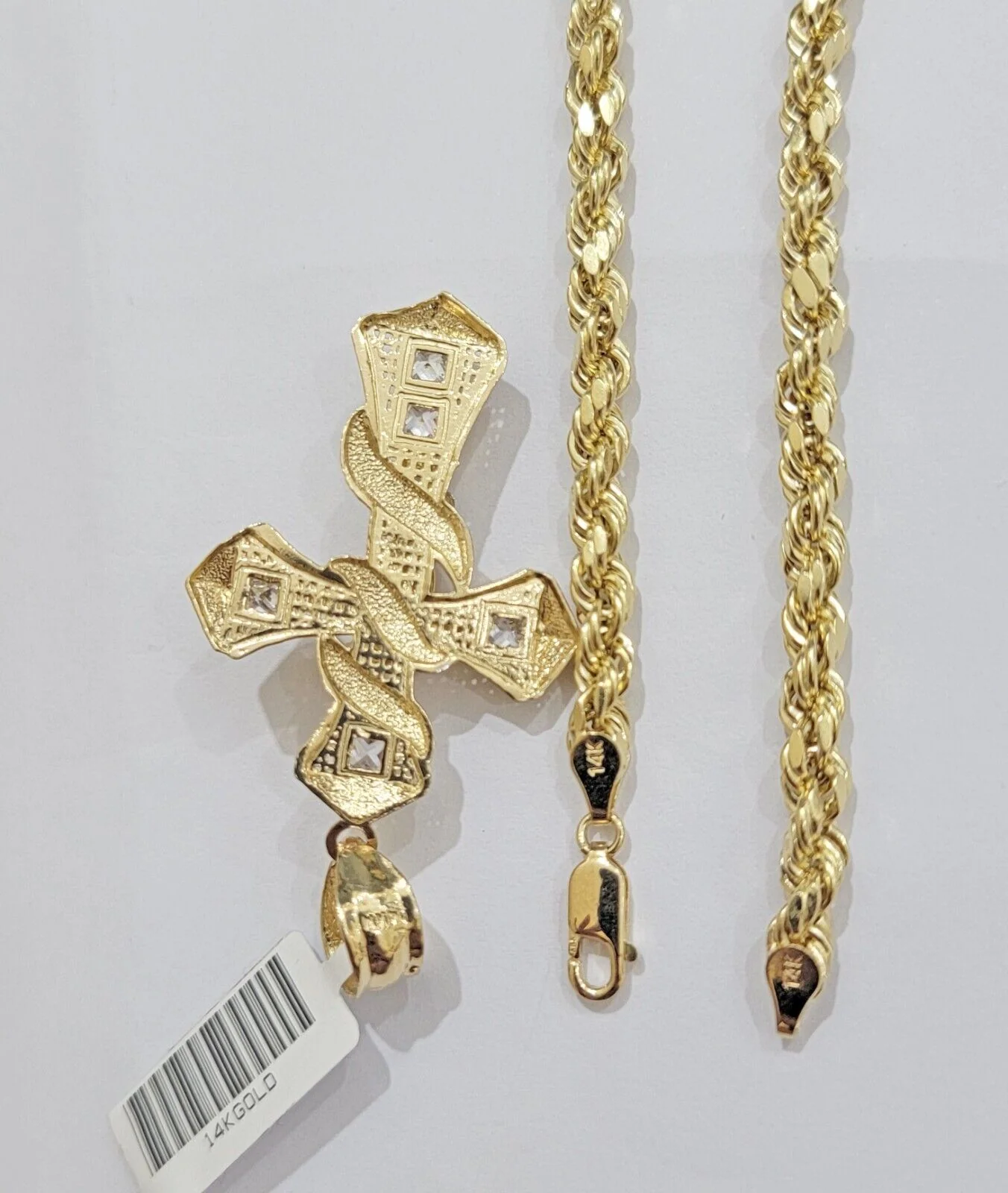 14k Gold Rope Chain Necklace Jesus Cross Charm Pendant Set 18-28" inch 5mm, REAL - Image 7