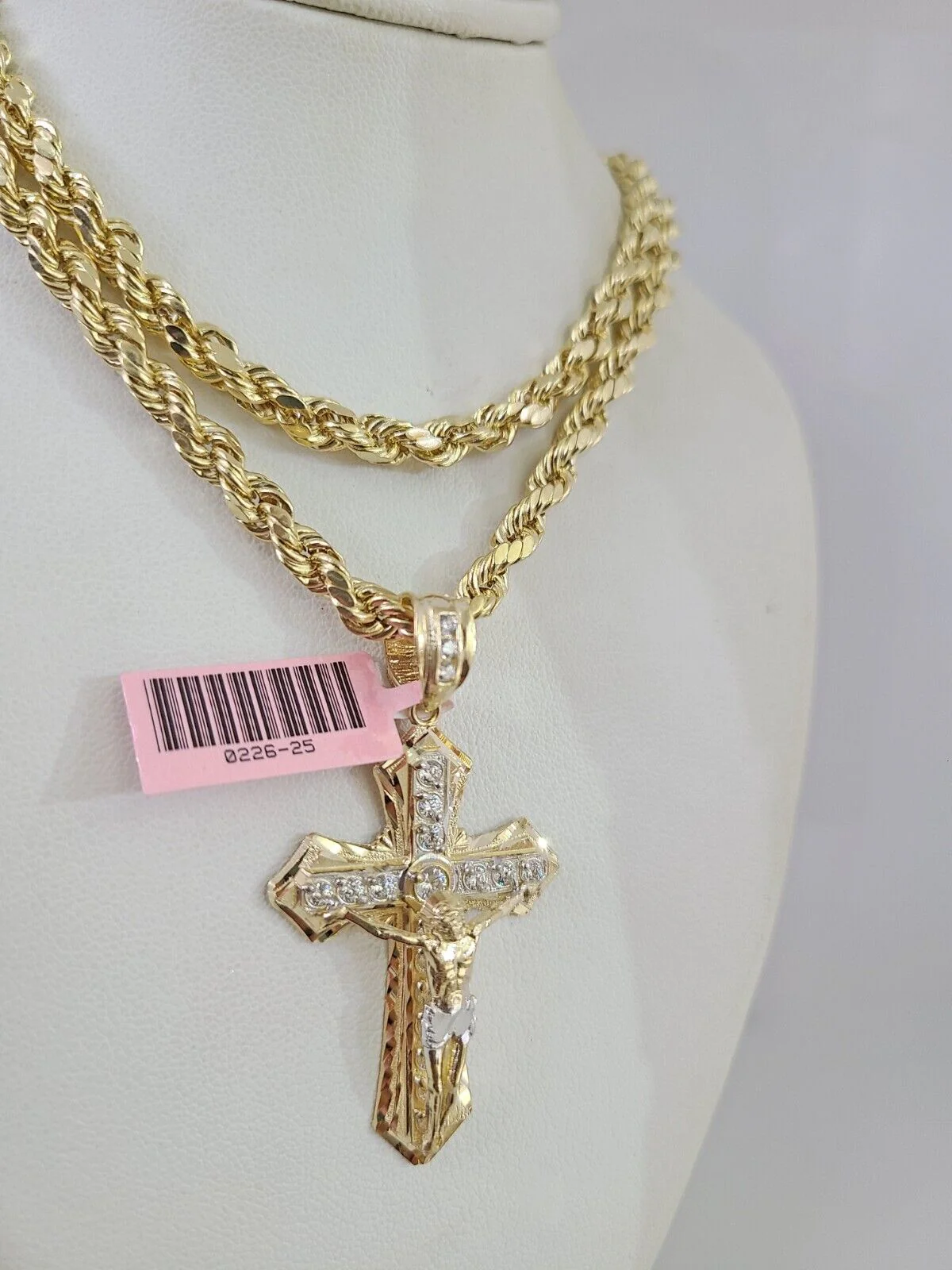 14k Gold Rope Chain Necklace Jesus Cross Charm Pendant Set 18"-28" inch 6mm - Image 4