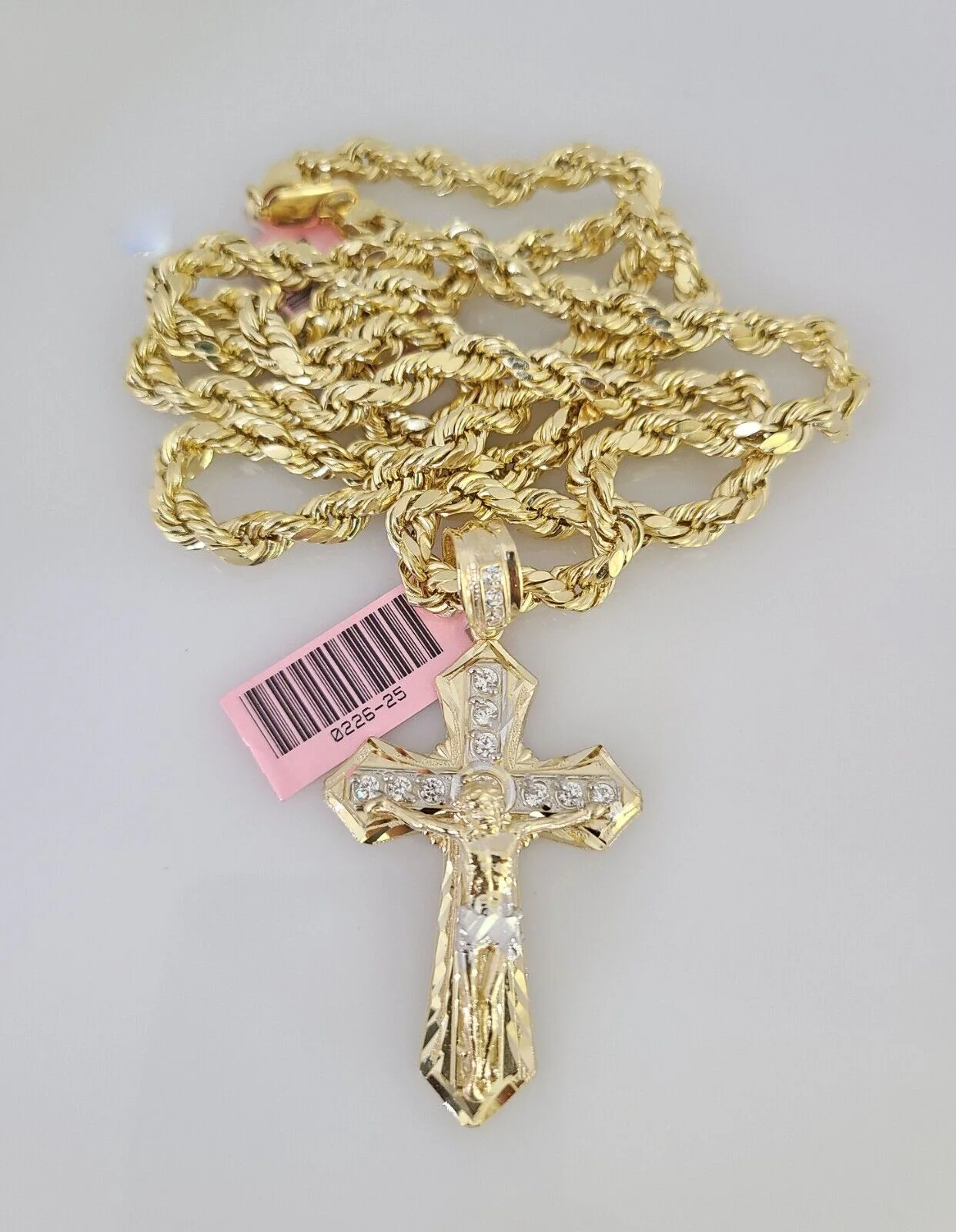 14k Gold Rope Chain Necklace Jesus Cross Charm Pendant Set 18"-28" inch 6mm - Image 5