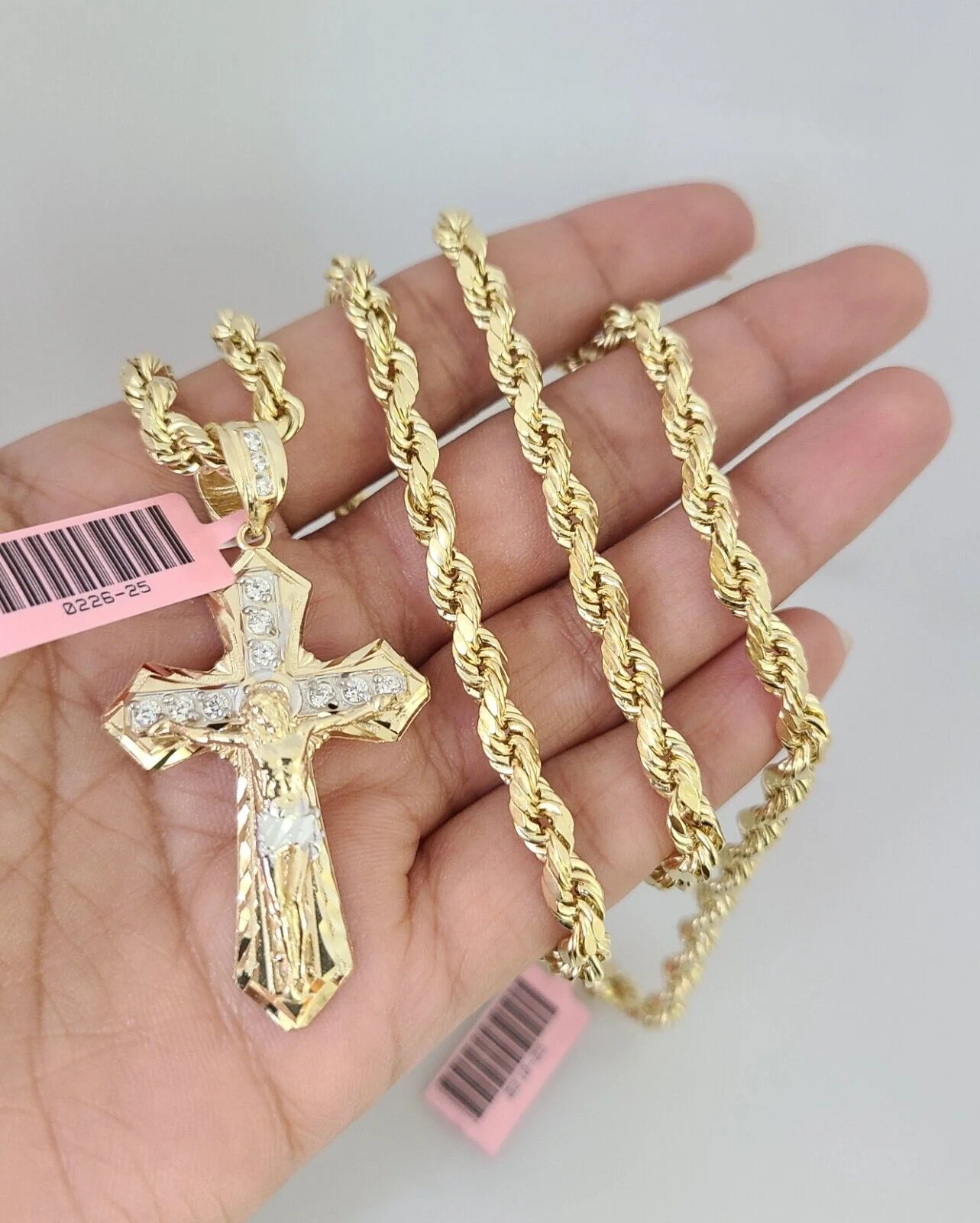14k Gold Rope Chain Necklace Jesus Cross Charm Pendant Set 18"-28" inch 6mm - Image 6