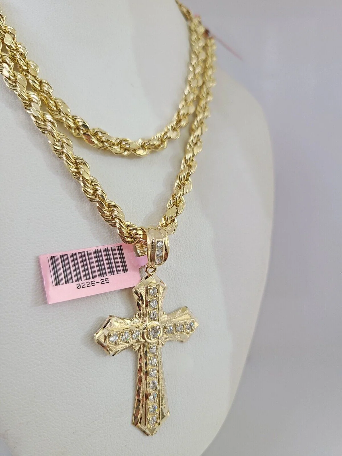 14k Gold Rope Chain Necklace Set 6mm Jesus Cross Charm Pendant 18"-28" inch - Image 5