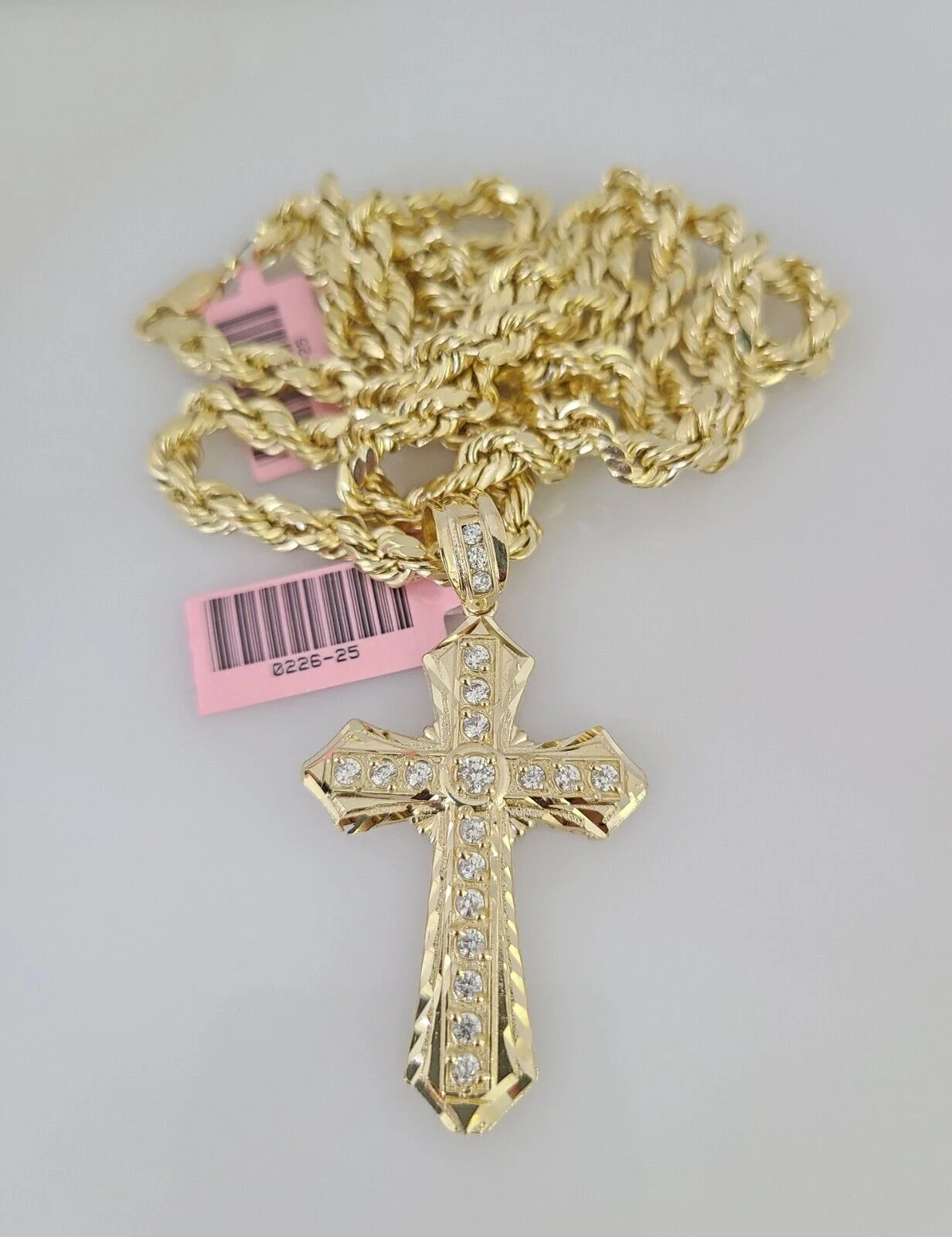 14k Gold Rope Chain Necklace Set 6mm Jesus Cross Charm Pendant 18"-28" inch - Image 6